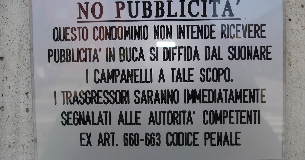 Cartello condominiale per "no pubblicità in buca"